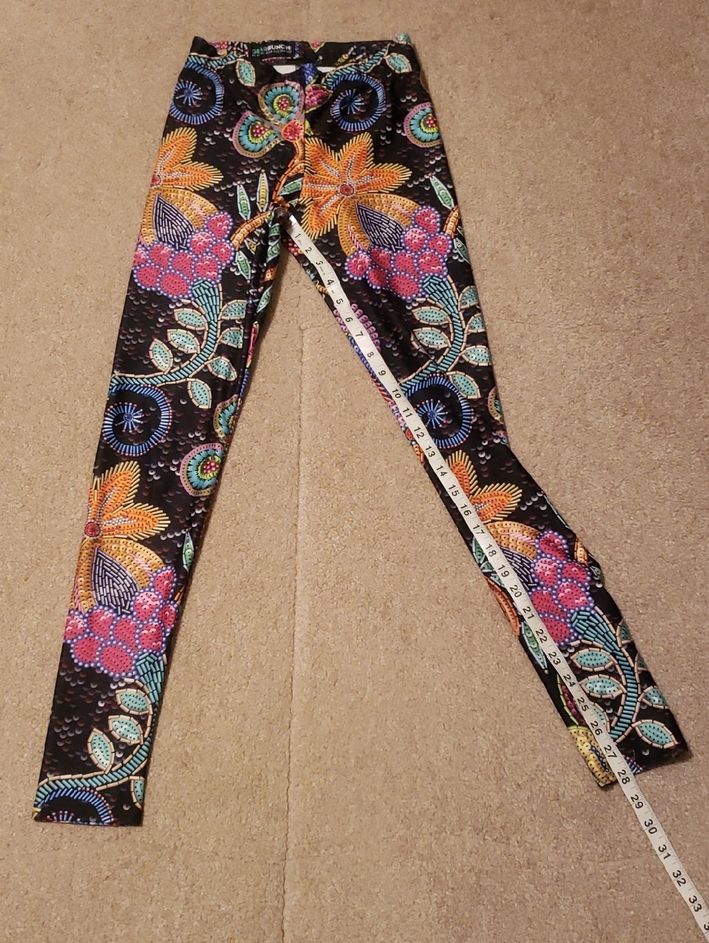 GearBunch Women's Faux Paillette Flower Leggings - Picture 8 of 9
